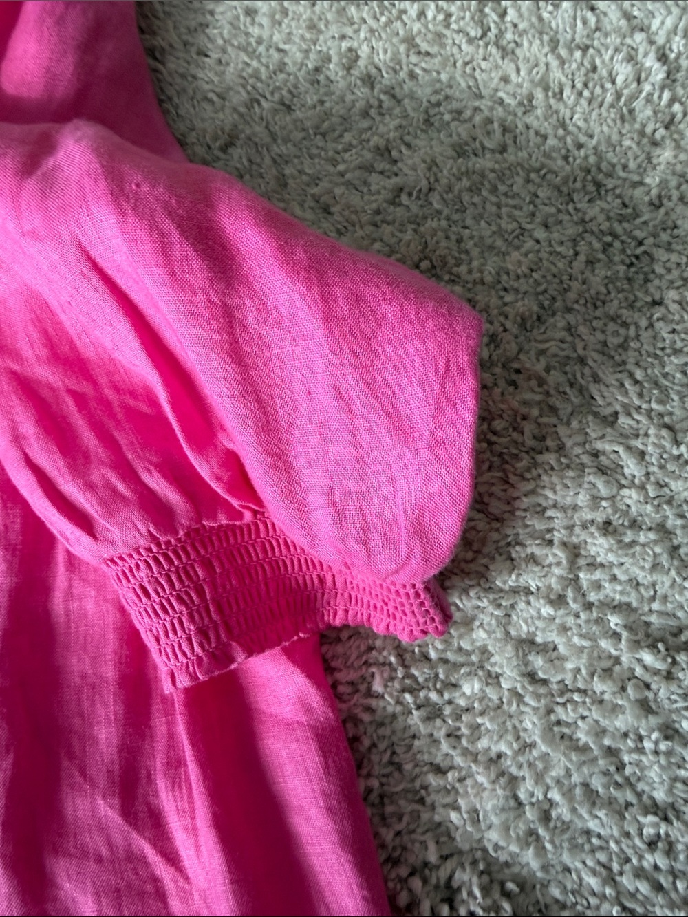 Boden Bright Pink Smocked Linen Button-Down Blouse - Picture 6 of 8